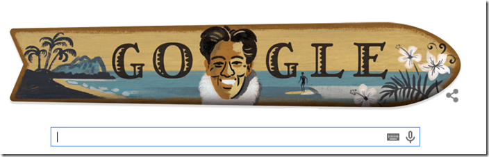 [Google Doodle] 現代衝浪之父 Duke Kahanamoku 125 歲冥誕紀念