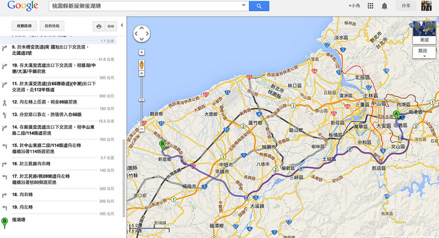 自行開車路線圖 （由北南下）
