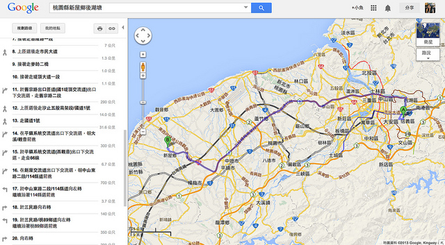 自行開車路線圖 （由北南下）