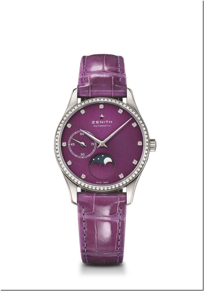 Zenith真力時Elite超薄月相女錶紫色面盤款，建議售價NT$245,000
