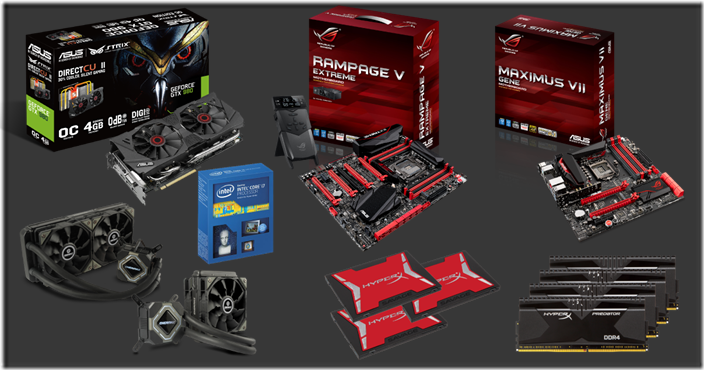 歡迎所有熱愛華碩頂尖電競配備的各路好手共襄盛舉，一同站上世界舞台競逐無限榮耀與豐富好禮，包括：ROG Rampage V Extreme電競主機板、Intel® Core™ i7 5930K處理器、HyperX Predator DDR4記憶體，以及Strix GTX 980顯示卡等