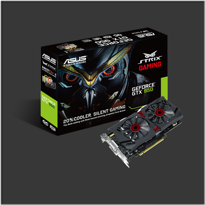 Strix GTX950內建DirectCU II冰霜酷銅散熱技術，搭配GPU直觸式熱導管，可提升冷卻效能達20%；加上獨家專利扇葉設計，運作時更超越公版設計的降噪效果達三倍。
