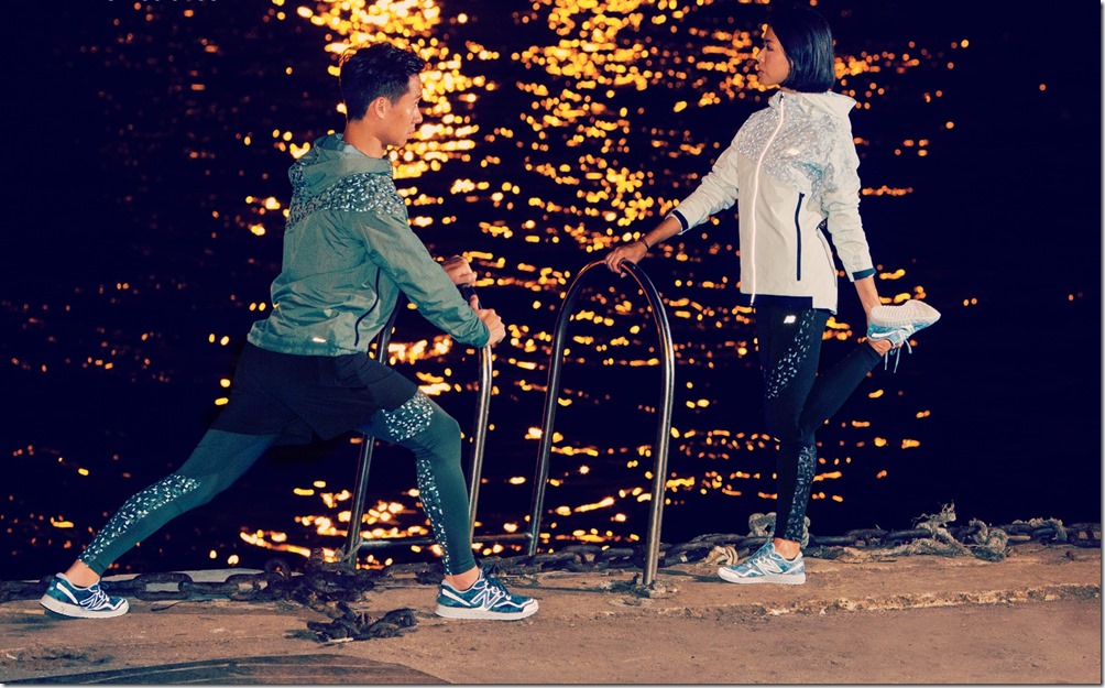 New Balance極速光影系列，除了服裝吸濕排汗、鞋款彈性包覆等必備標準機能之外，本季更於外觀上置入大量反光元素