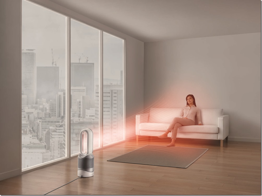 Dyson Pure Hot   Cool™ (HP01)提供源源不絕清淨空氣的同時，可吹送暖風迅速暖房。