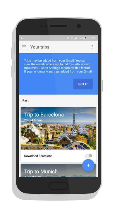 Screenshot van Google Trip