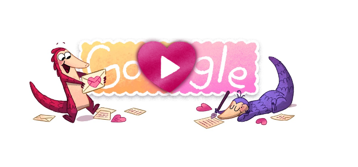 穿山甲傳遞情意 浪漫情人節 Google Doodle 與你一起渡過