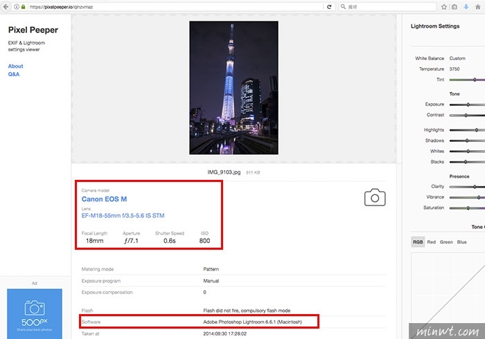 梅問題－Pixel Peeper 照片誠實豆沙包，用什麼相機拍攝與照片透過Lightroom的後製調校設定一覽無一覽無疑