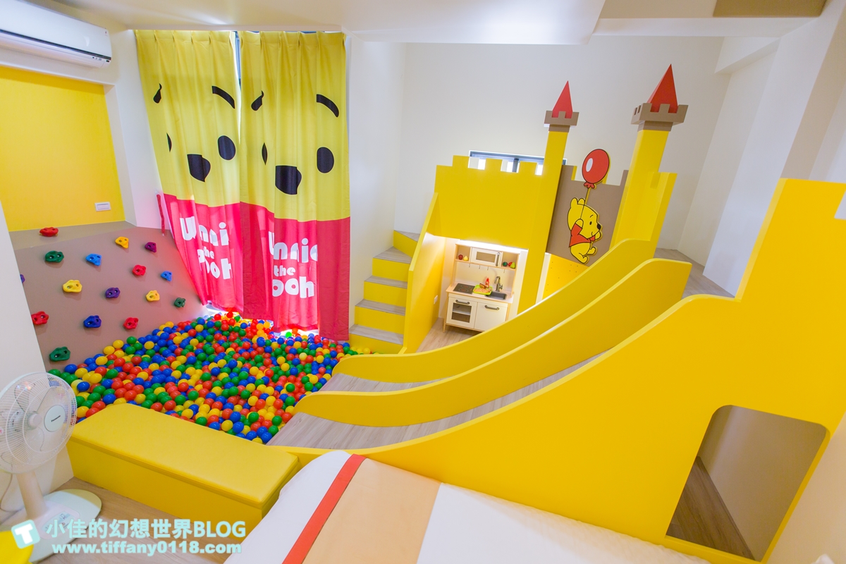 [宜蘭民宿]童萌國溜滑梯親子民宿/迎賓氣球+自製餅乾超貼心/主題造型溜滑梯房有球池和攀岩