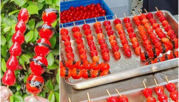 [板橋美食]鳥來伯糖葫蘆/20元糖葫蘆一賣超過20年/草莓糖葫蘆只要30元太便宜/板橋小吃推薦