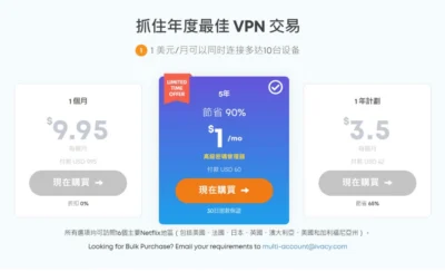 VPN 黑色星期五優惠大促銷，限時 1 折！ 每月只要 1 美元 讓你上網不受限、大幅提升隱私安全
