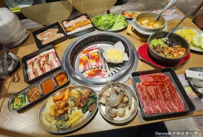 平價韓式烤肉吃到飽!厚切豬五花烤肉4種口味無限供應，還有韓式小菜、韓式炸雞、海鮮煎餅自助吧