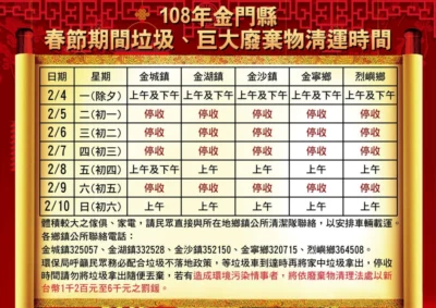108年 農曆春節全國各地垃圾清運時程看這裡