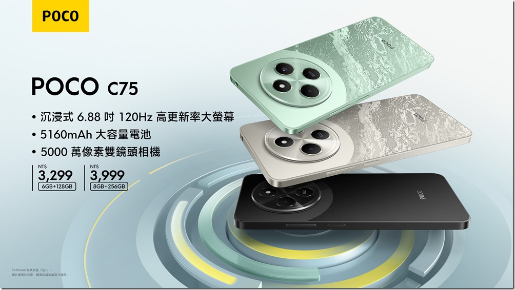 02. POCO C75 高更新率螢幕結合大電池長效續航，打造性能與價格極致之選