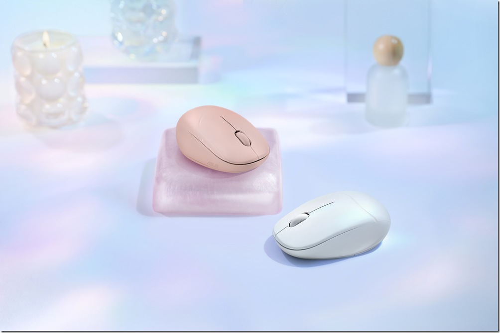 ASUS香氛滑鼠MD101推出質感非凡的珠光白、玫瑰粉兩種配色。