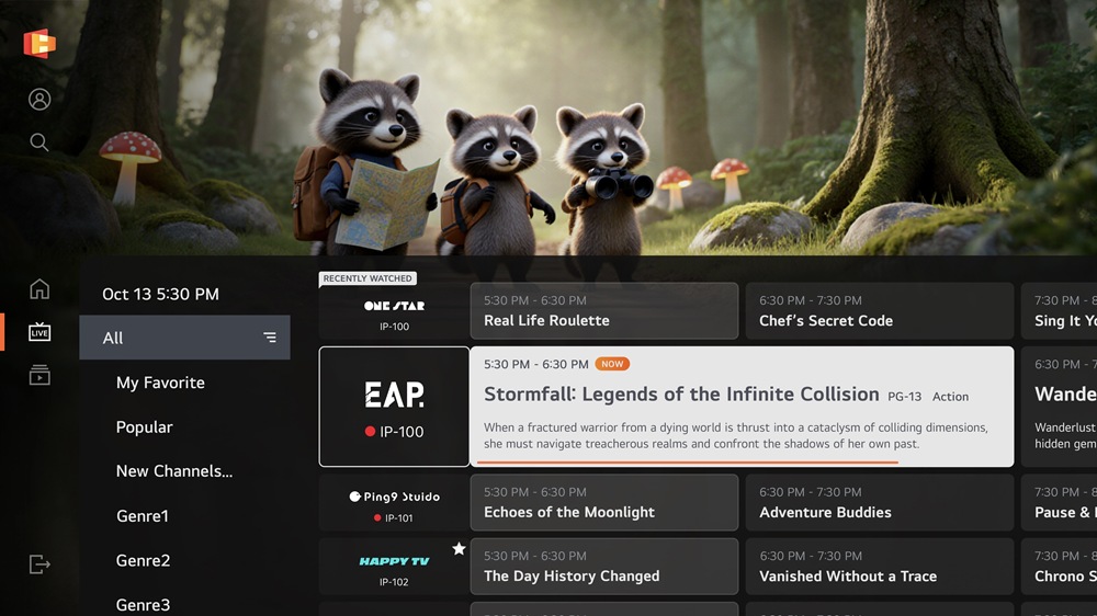 【新聞圖片2】LG Channels 採用 FAST模式，以頻道形式呈現串流內容（畫面僅供示意，實際介面與內容依地區、機型及軟體版本更新為準）